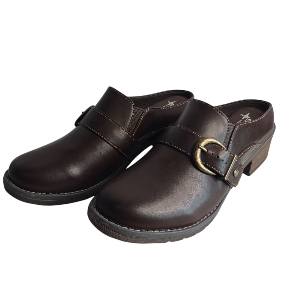 Eastland Erin Slides Mules Clogs Women Brown Faux Leather Buckle Size 9.5M - Picture 2 of 13